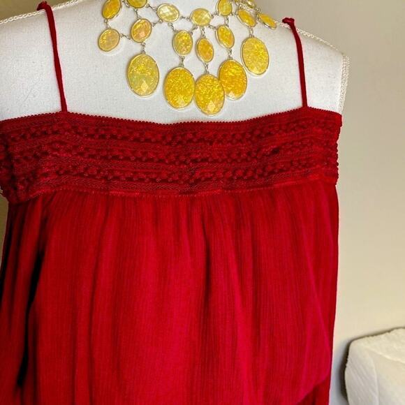 Purple Snow Burgundy Red 3/4 Sleeve Cold Shoulder Crinkle Romper Lined Sz S Vid - Picture 3 of 16